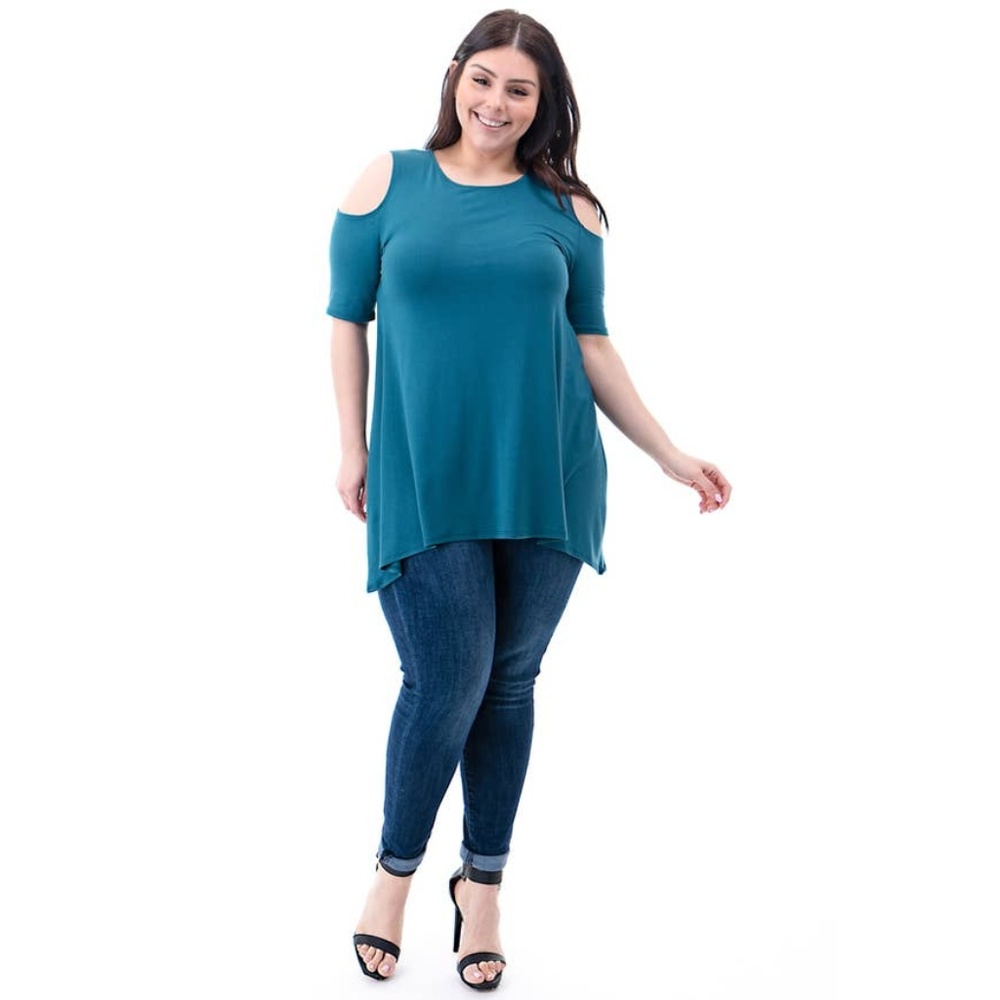 Plus Size Cold Shoulder Tunic Teal